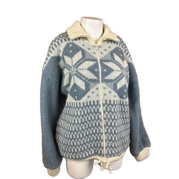 Vintage Snowflake Icewool Nordic Knit Zip Up Sweater Jacket / Medium - Picture 3 of 6